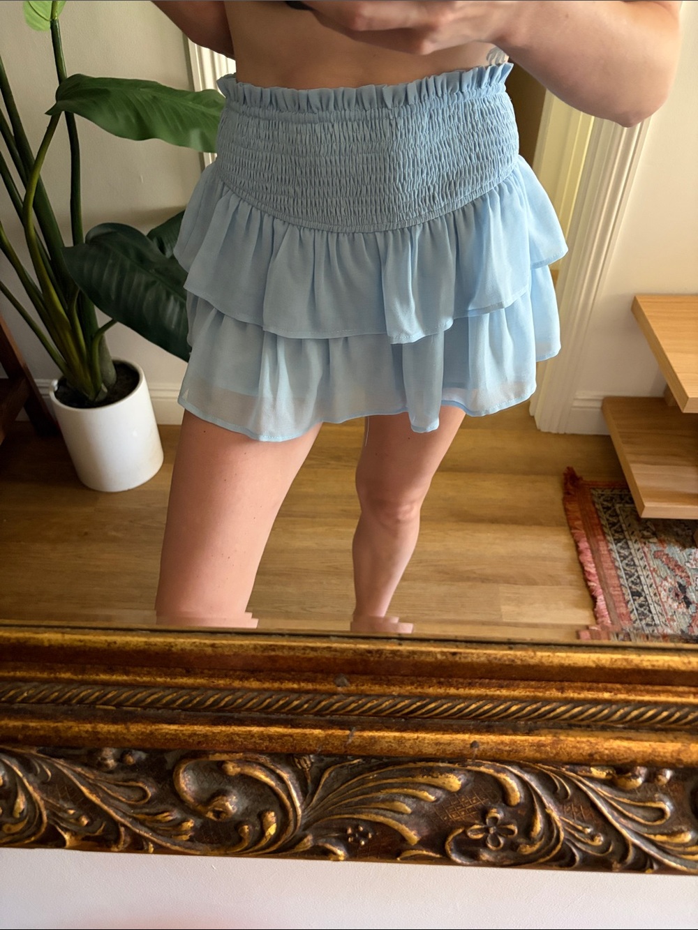 Light Blue Tiered Chiffon Mini Skirt - Smocked Waist